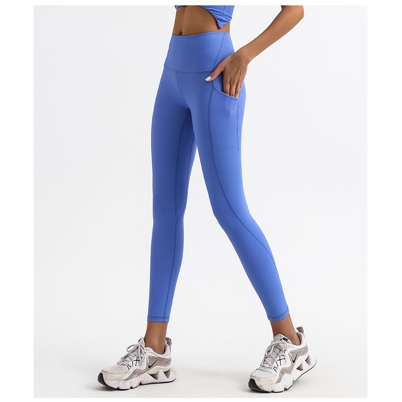 Export Cross-Border Stripes Pocket Yoga High-Waist Quick-Drying Sports and Fitness Running Silm Training Cropped Pants Long Pants
