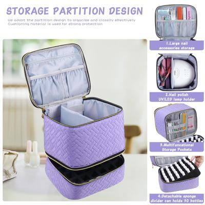 2-Layer Nail Polish Organizer Holds 30 Bottles 15ml/0.5 Fl.oz Nail Lamp Polish Travel Case with Divider for Nail Manicure Set