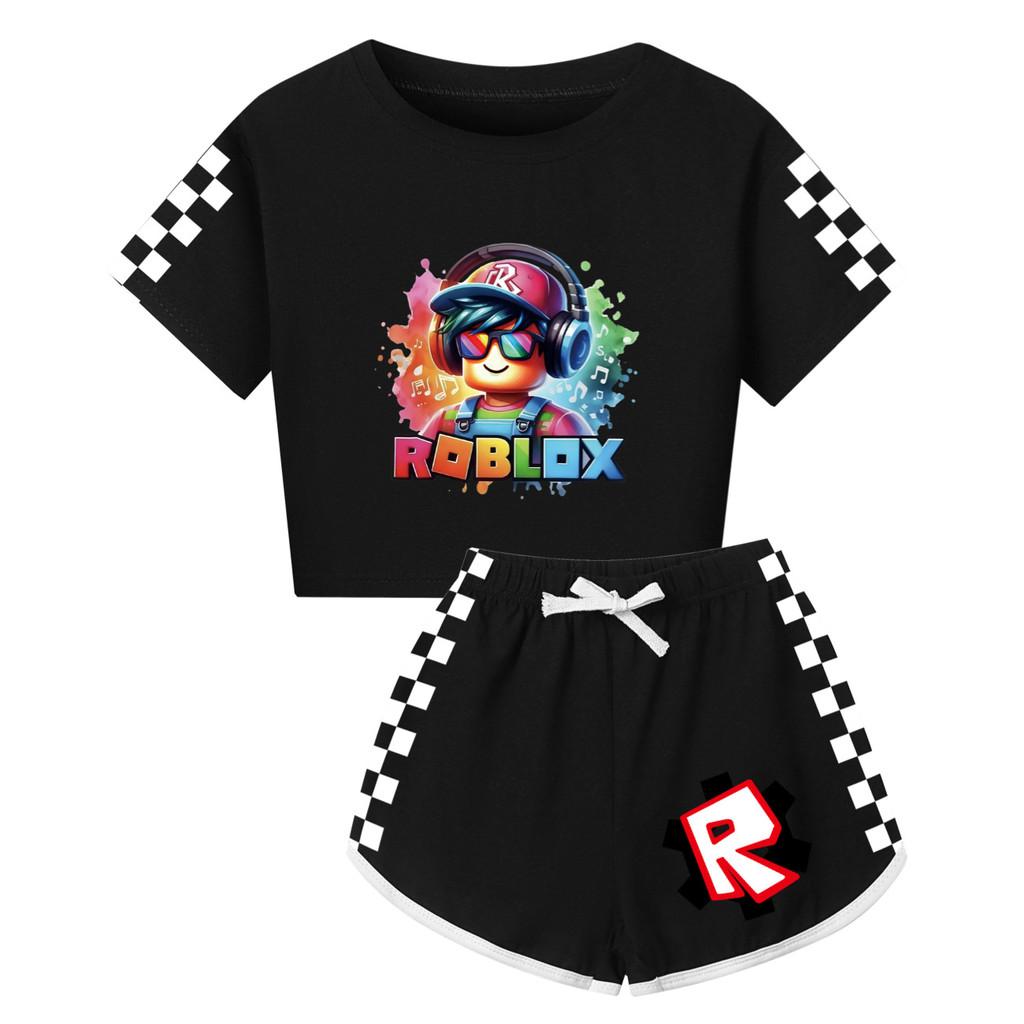 5528 Kids Girls Roblox Print Short Sleeves T-Shirt Shorts Pants Sport Clothes Set