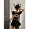 Sweet Spice Girl Square Neck Short Sleeve T-Shirt Women's Summer Unique Back Hollow Slim Mind Machine Backless Pure Desire Top