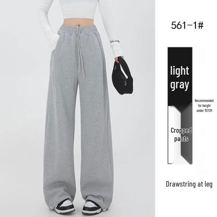 

Women s High-Waisted White-Grey Sweatpants, Autumn/Winter 2025, Loose Fit, Slimming, Fleece-Lined, Ideal for Petite Sizes, Casual Wear. S