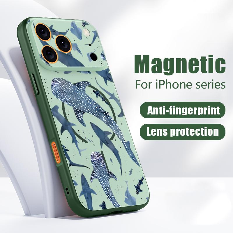 Shark Whale Pattern Case For iPhone 17 Pro Max Magnetic For Magsafe Hybrid Slim Matte Cover For iPhone 16 15 14 13 Pro Max