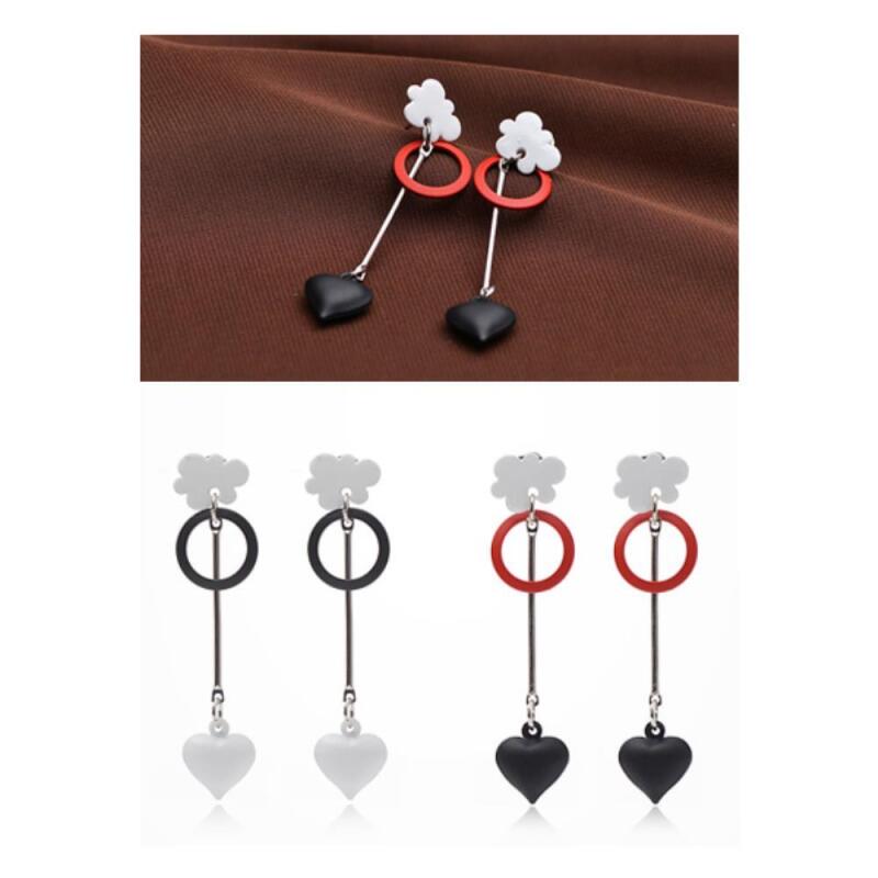 

Women s Flower Circle Heart Drop Earrings A20341_Black