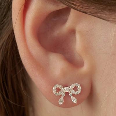(925 Silver) Cubic Ring Ribbon Earrings EC3091