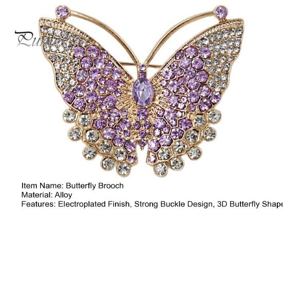 Electroplated Brooch Pin, 3D Butterfly Design with Sparkling Rhinestones, Secure Clasp Pin Strong Buckle Badge for Coats Shirts Bags Accessories