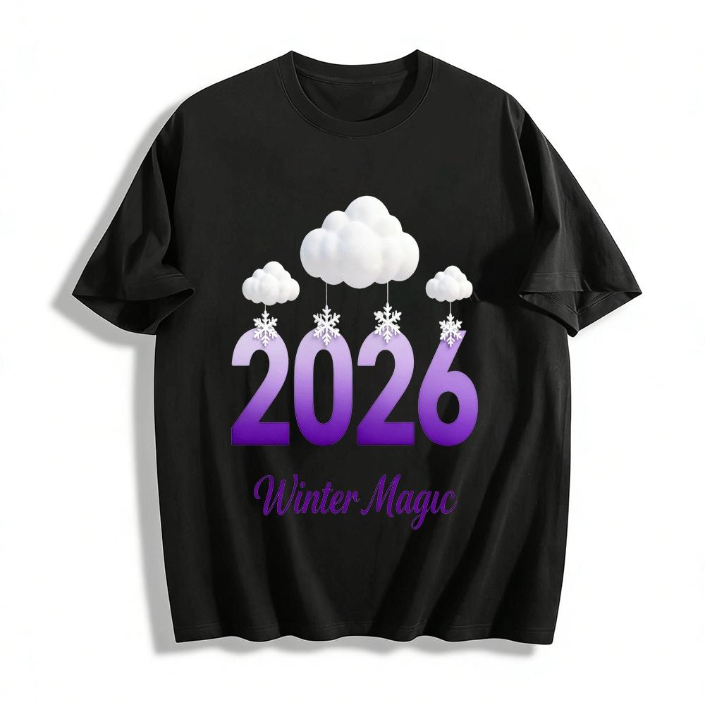 

2026 Winter Magic Snowflake Cloud Themed Casual Top Pure cotton T-shirt 6XL