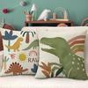 Fahrendom Boho Dinosaur Rawr Decorative Throw Pillow Covers 18 x 18 Set of 4, Bohemian Dino Stay Curious Porch Patio Outdoor Pillowcase, Sun Rainbow