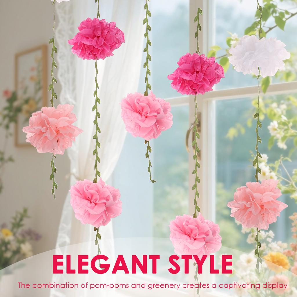 4pcs Paper Flower Garland Lightweight Simulation Pom Leaf Flower Banner for Birthday Wedding Engagement Baby Shower Party Decor