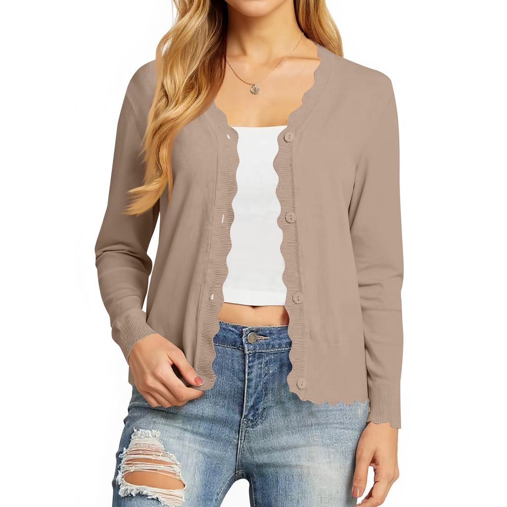 Cardigans Femininos de Manga Comprida Casuais Leves com Botões Decote em V Roupas de Outono