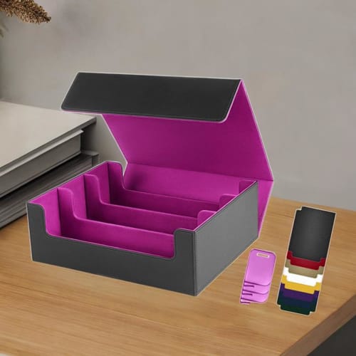 Qialexicon Card Deck Box, Sports Card Case, Display, PU Leather, Holds 1800 Standard Trading Cards, Purple