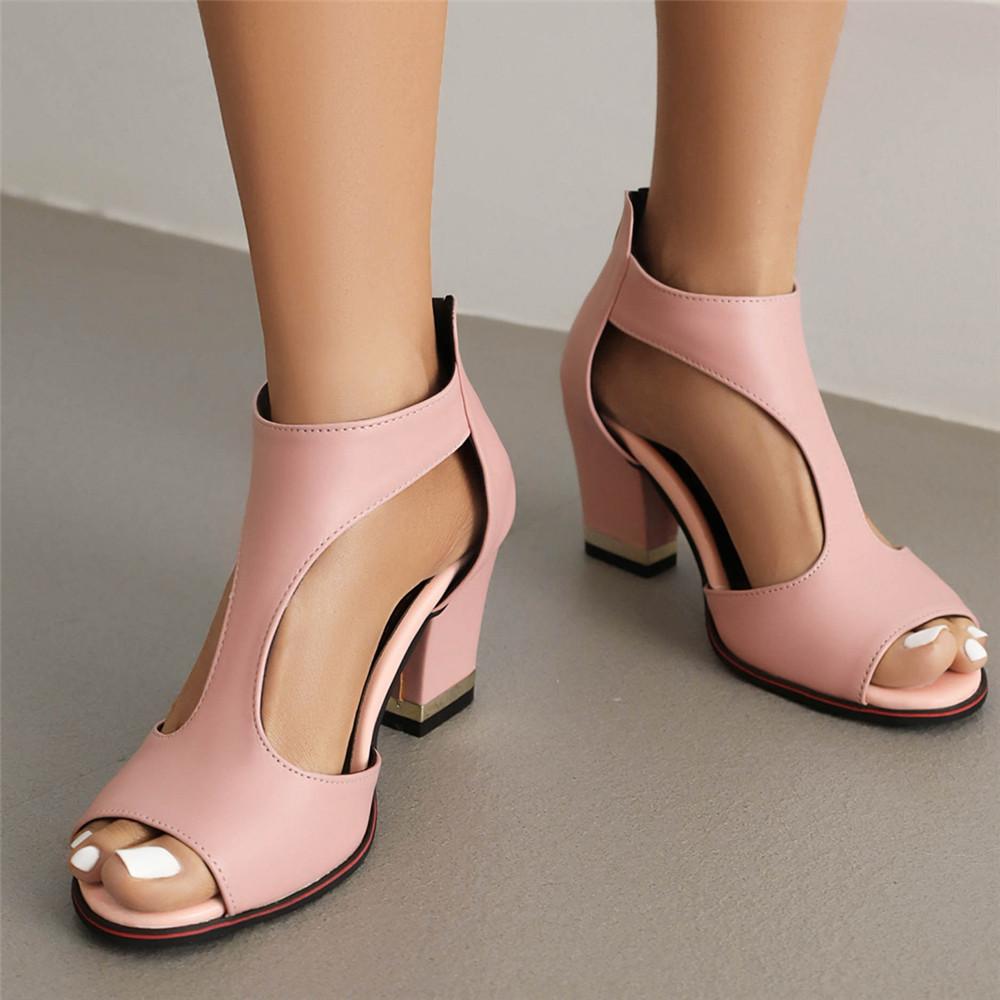 Fashion Women Square High Heels Summer T-Belt Ankle-Wrap Ladies Elegant Sandals Back Zipper Fish Mouth Party Sandalias Female Shoes