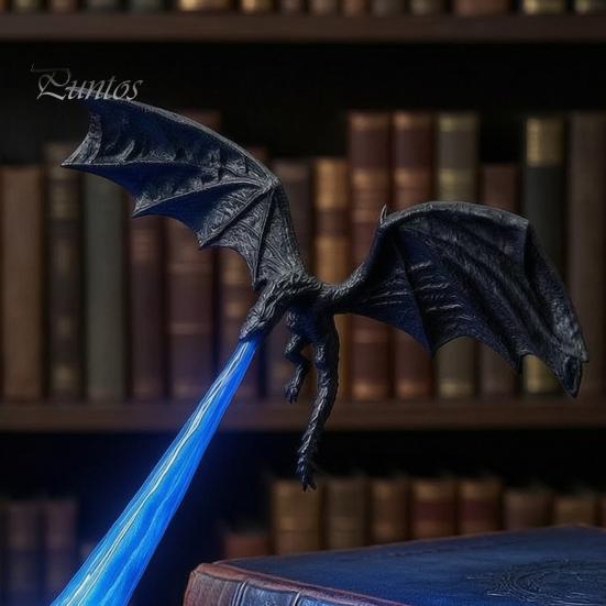Μοναδικά Διακοσμητικά Ραφιών Βιβλίων Dragon Nook Light, 3D Εκτυπωμένο Φανταστικό Διακοσμητικό Ραφιού με Φλόγες Που Πετούν Βάση Φιγούρας Γραφείου, Φιγούρα, Απόκριες