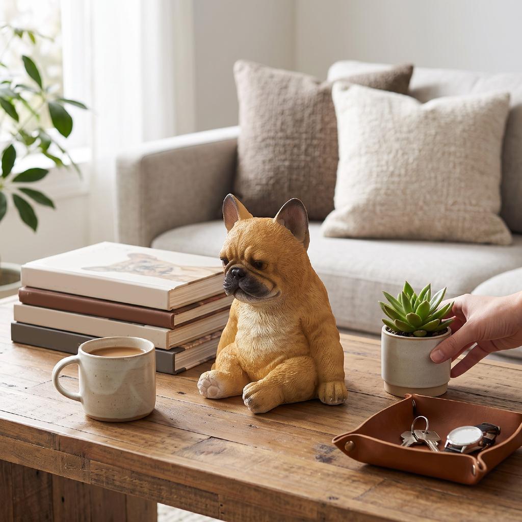 Sitting Dog Statue Resin Pet Ornament Sad Face French Figurine for Home Desktop Decoration