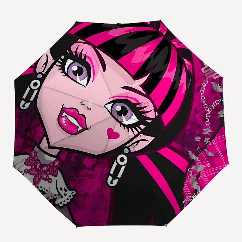 Monster High, Gothic Fashion- Automatic Opening and Closing, 8-rib Structure Portable Umbrella, Suitable for Men and Women in All Seasons -
