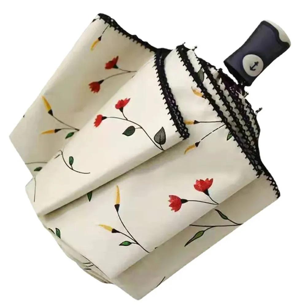 

Small Flower Automatic Umbrella Windproof Sun Shade Vinyl UV Protection 3 Folding Sunny and Rainy Dual Use Parasol Rain Gear metal-fiber composite&8K белый