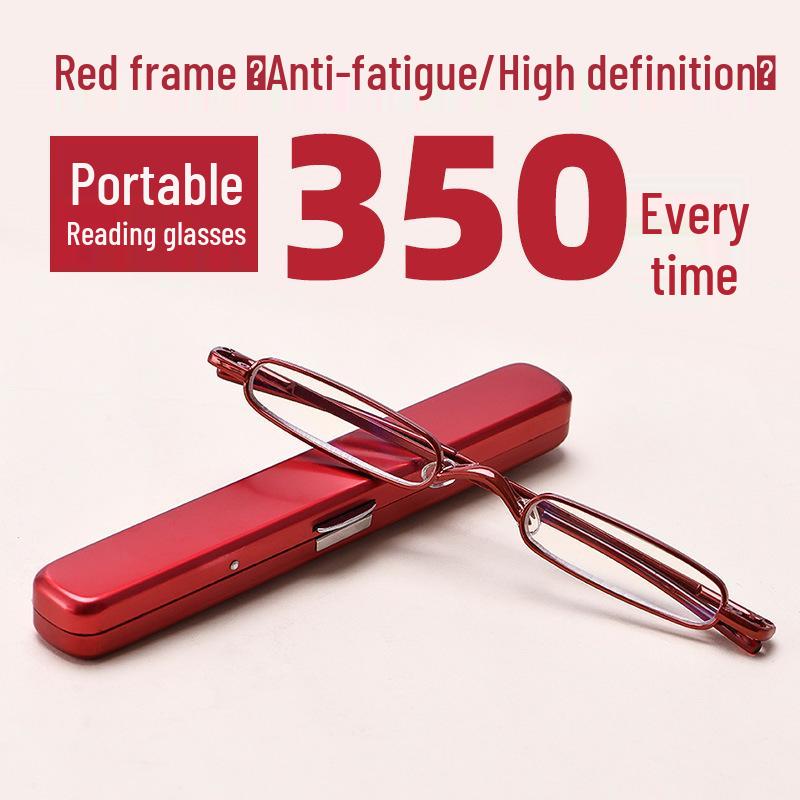 Ultra-Light Unisex Mini Metal Reading Glasses with Pen-Holder Design for High-Definition Vision