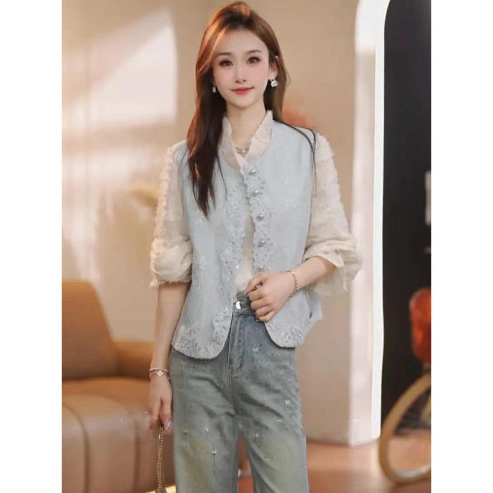 

Женский весенний жилет с китайской жаккардовой вышивкой 2025 - Без рукавов и универсальный кружевной дизайн XL (65-73 kg) синий