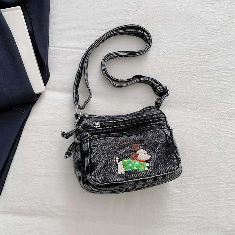 Cartoon Embroidered Denim Bag Women's Shoulder Crossbody Bag