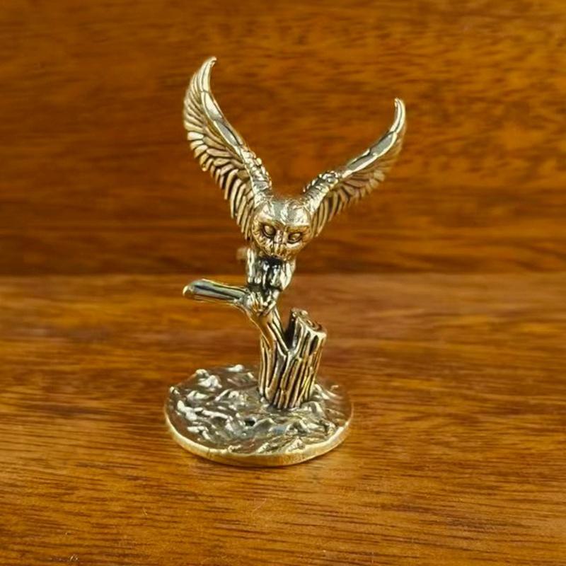 Antique Solid Brass Tree Owl Miniature Figurines Retro Copper Animal Tea Pet Desktop Ornament Decor Crafts Animal Figurines