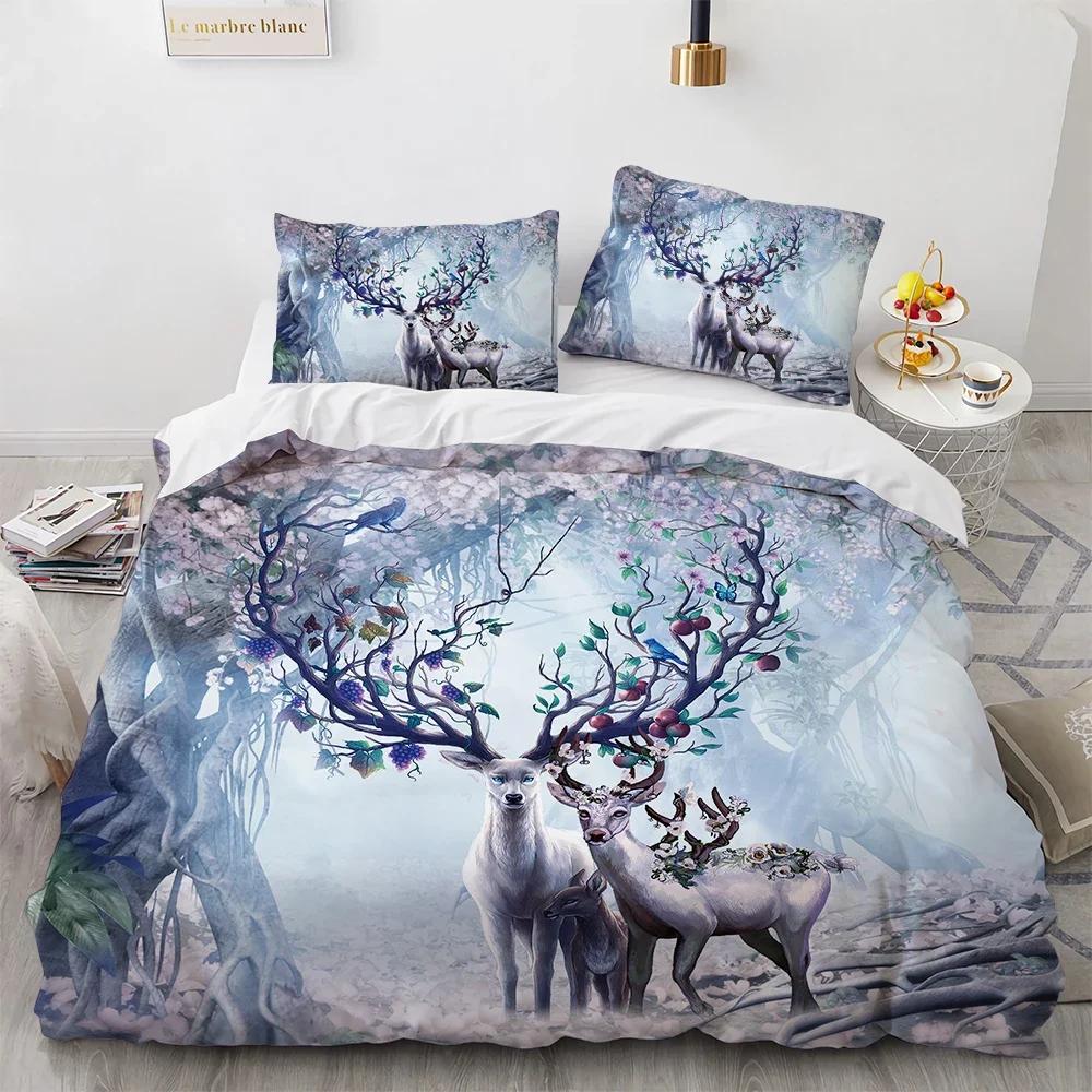 Black Theme Jungle Mose Soft Duvet Cover Set for Boy Ten Girl Bedrom Set 3D Print Grey Elk Der Soft Microfiber Warm Comforter Cover