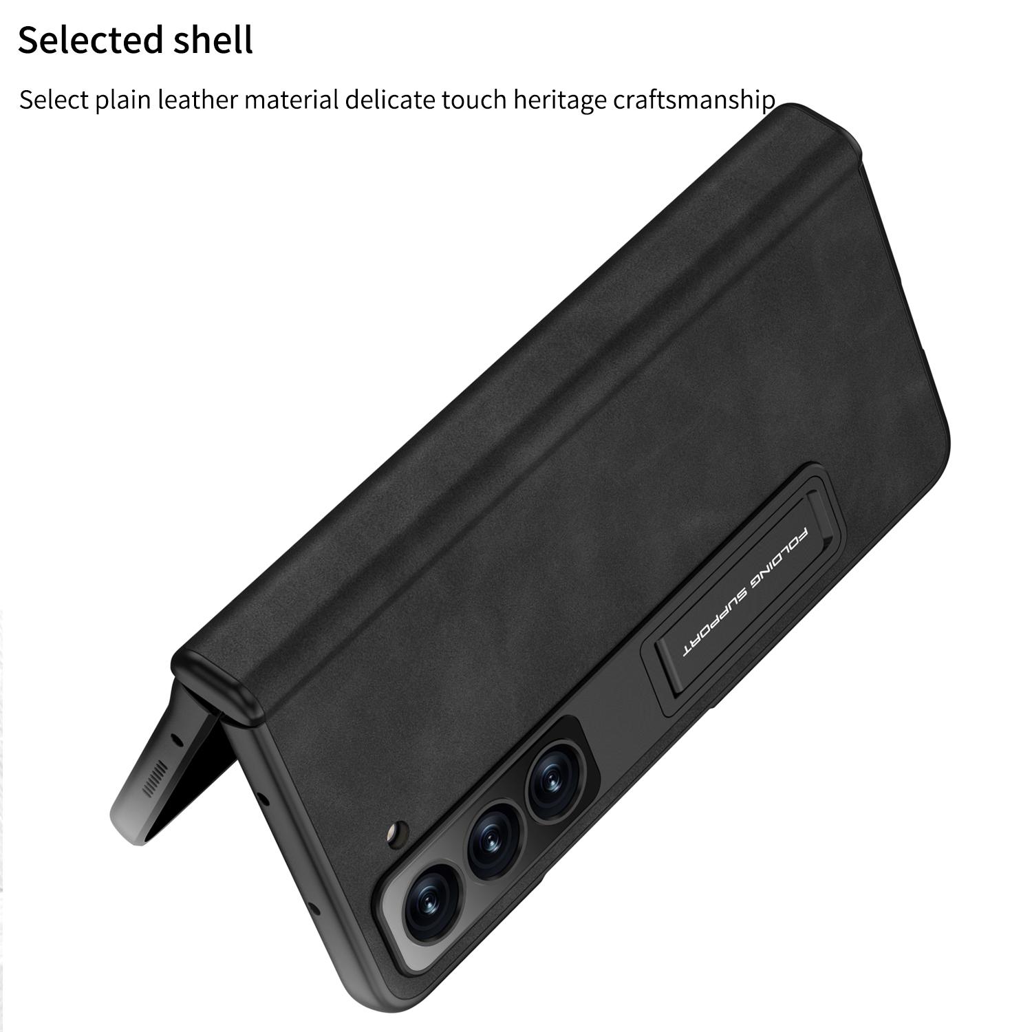 

GKK Phone Case for Samsung Galaxy Z Fold5 5G Cover Leather+PC Kickstand Shell with Front Screen Film Grey