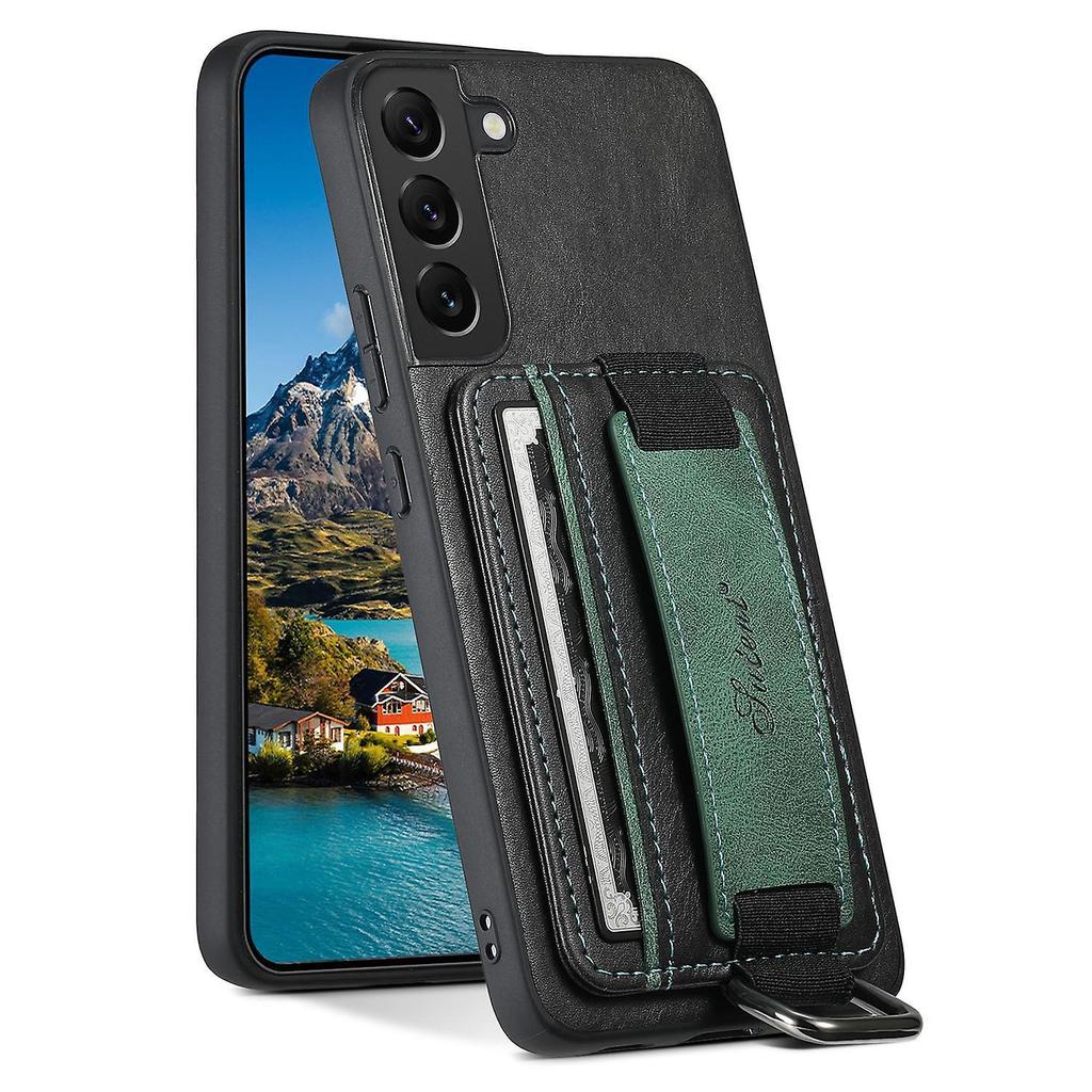 SUTENI H13 For Samsung Galaxy S22 5G Card Holder Leather Coated Case with Hand Strap Phone Cover