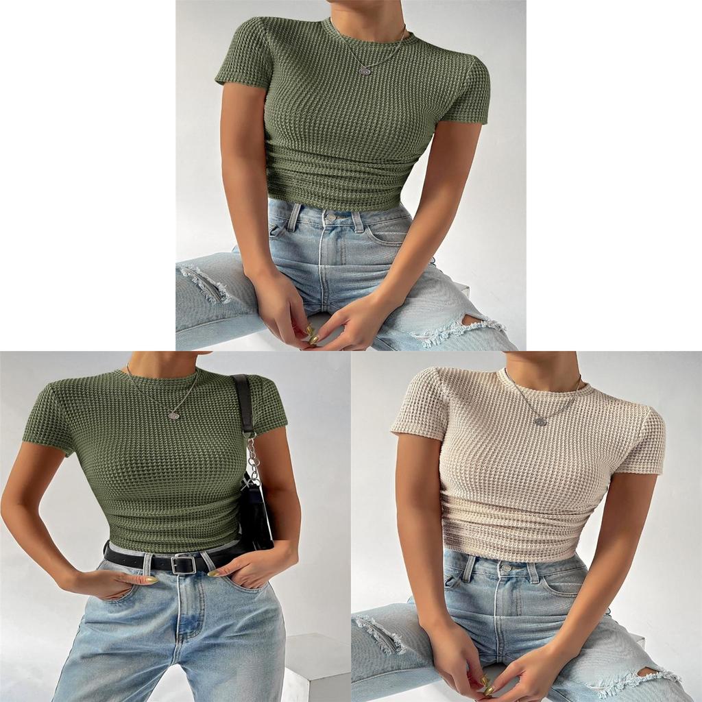 Spring Summer Slim Fit Knit Tshirt With Pleated Detail For Casual Streetwear
