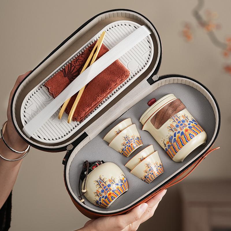 New Chinese Wave Ancient Rhyme Kuaike Ru Kiln Travel Tea Set Outdoor Creative Tea Souvenir