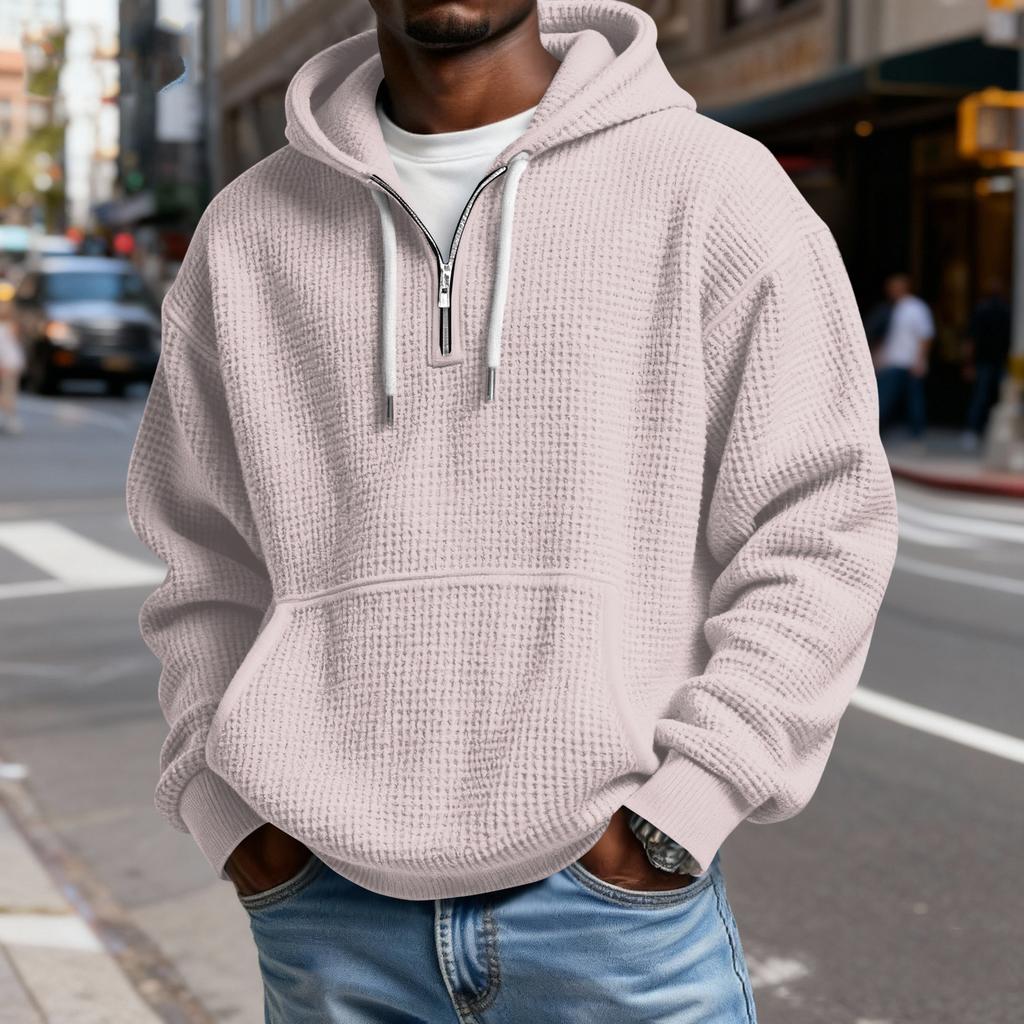 Men's Casual Color Zipper Long Sleeve Hooded Sweatshirt, Everyday Zipper Casual Long Sleeve T-Shirt