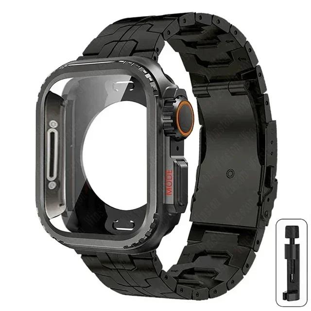 Titanband + Upgrade Ultra-Gehäuse für Apple Watch Armband 45mm 44mm Vollständig abgedecktes Metallgehäuse Armband Iwatch Serie 9 8 7 6 SE 5 4