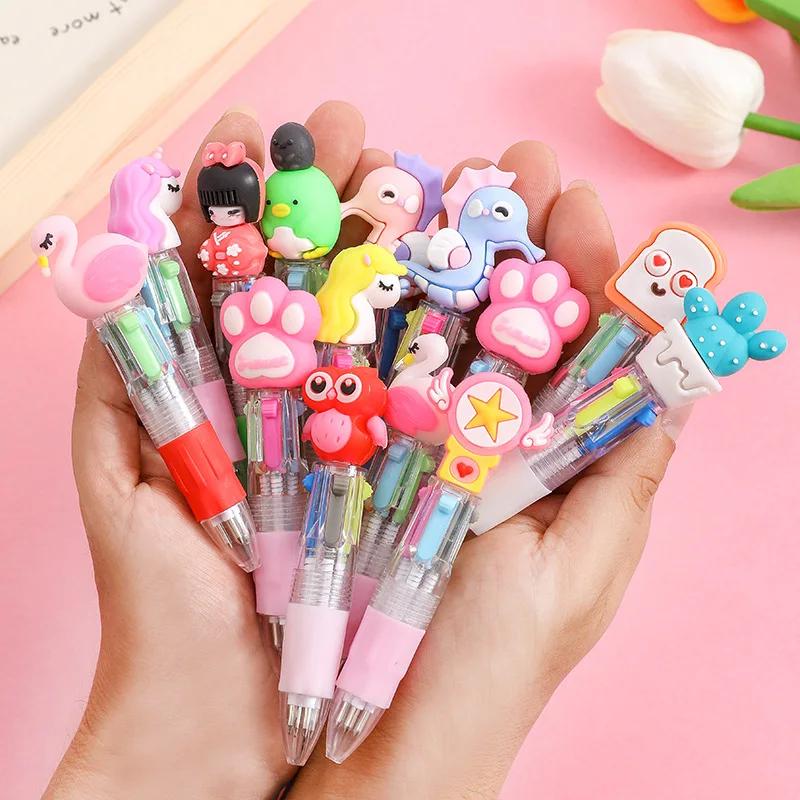 Cute Cartoon 4 Color Ballpoint Pen Multicolor Retractable Pen School Office Supplies Stationery Christmas Birthday Gift Rewards