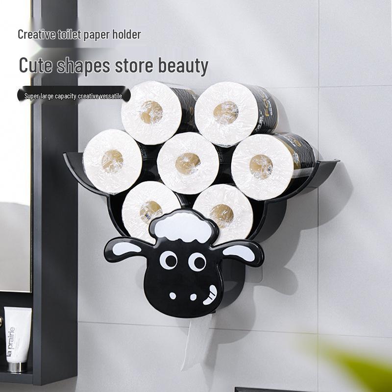 Wall-Mounted Sheep Tissue Holder - Creative Toilet Paper Storage Rack for Living Room and Bathroom