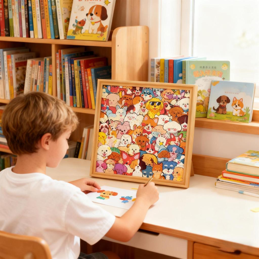 Cartoon Puppy Hand-drawn Puzzle DIY Coloring Dog Photo Frame Color Your Own Puzzle Home Decor For Kids Animal Lovers