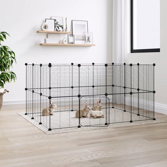 3114044 vidaXL Cage animaux de compagnie à 28 panneaux et porte Noir 35x35 cm