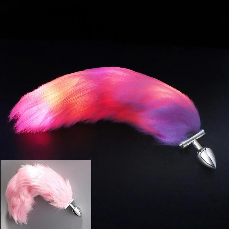 LED Glowing Butt Plug Fox Tail For Woman Man Separable Metal Anal Plug with Tail Luminous Cosplay Sex Anal Toys for Couples