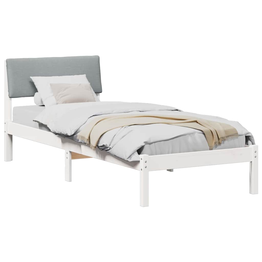 Bed Frame in White and Light Grey 75 x 190 cm Solid Pine Wood