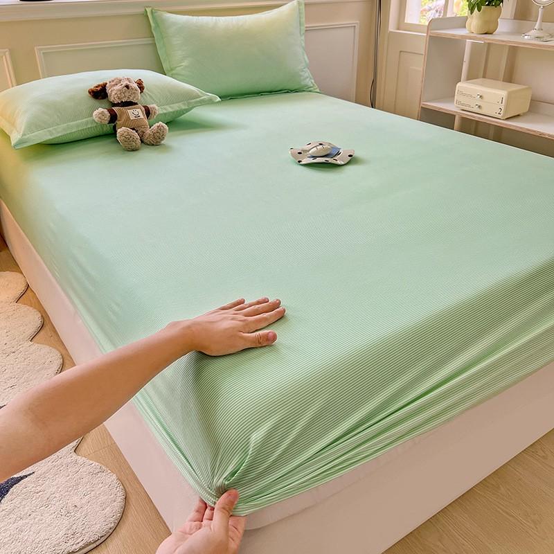 Washed Cotton Fitted Sheet Mattress Protector Non-Slip Bed Cover Pillowcase Set Modern Minimalist