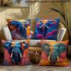 4Pcs Colored Art Elephant Digital Printing Pillow Cover Short Plush Suitable Living Rooms Bedrooms Sofas Throw Cushion Cover