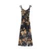 2026 Spring/Summer Resort Style Ruffled Slit Print Spaghetti Strap Maxi Dress - Elegant, Waist-Cinched Women's Fashion.