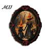 Small Halloween Scene Props Magnetic Fridge Magnet, Ghost Witch Photo Frame, Wooden Metal Cabinet Seasonal Ornaments Frame Decoration, Vintage
