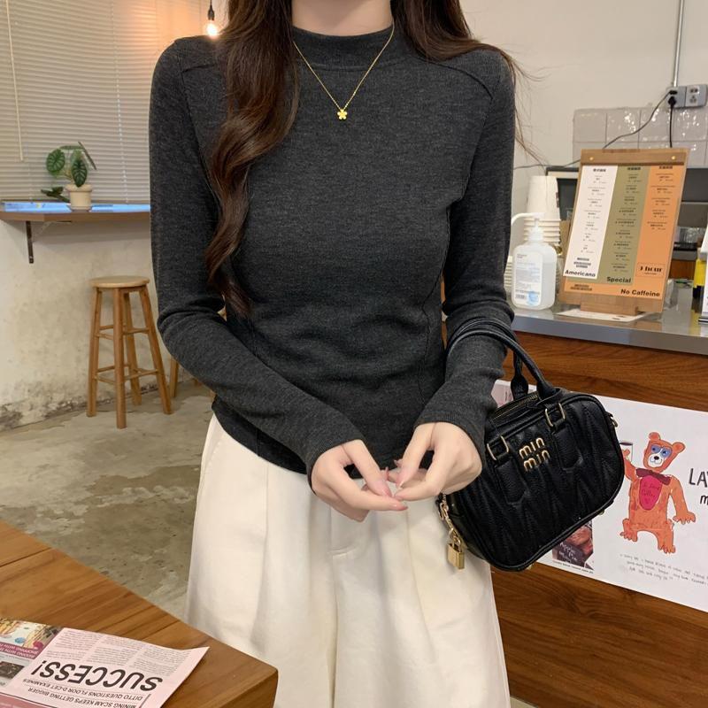 

Petite Slim-Fit Oatmeal Brushed Base Layer Shirt - Cozy Half-High Neck for Autumn/Winter L