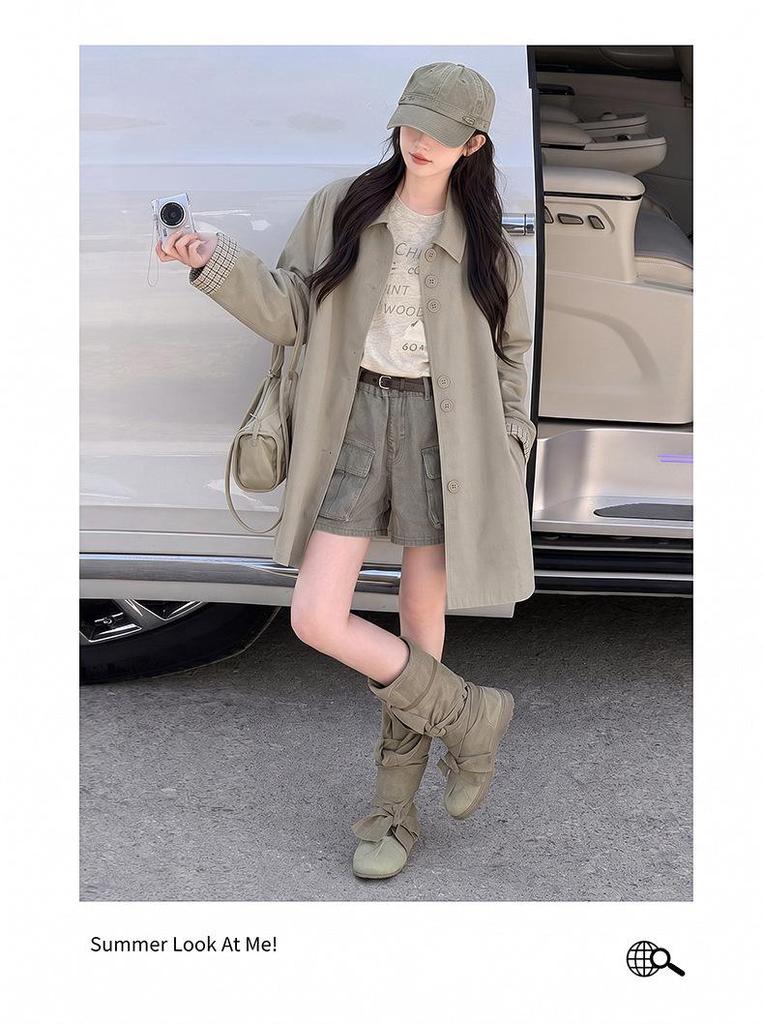 2026 Autumn Girls' Plaid Patchwork Windbreaker: British Style Mid-Length Coat for Junior High Students
