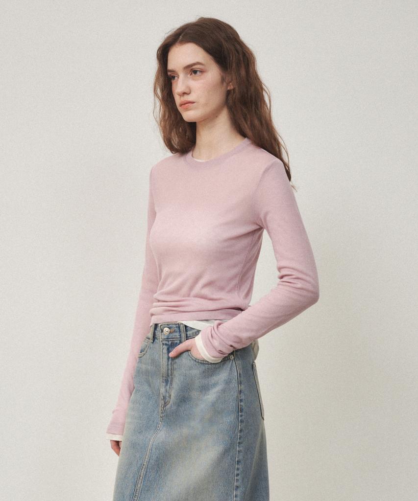 OSTKAKA Layered Wool Tencel T-Shirt Light Pink