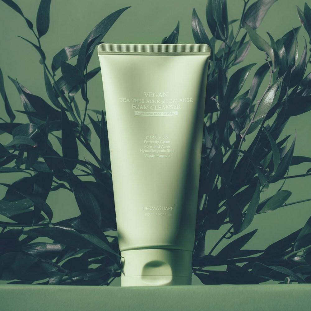 Dermashare Vegan Tea Tree Acne Functional Acne PH Balance Mildly Acidic Foam Cleanser, 2 pieces, 150ml