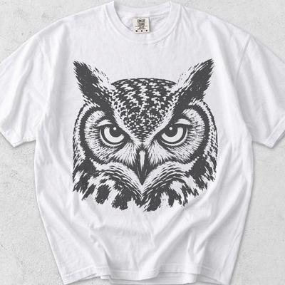 Stencil Wise Owl Shirt, Linocut Print Graphic Tee, Comfort Colors Cotton