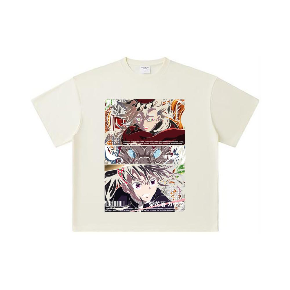 260 GSM Double Yarn 32 Count 100% Cotton Demon Slayer V30 Kanao X Doma Print Unisex Heavy Cotton T Shirt