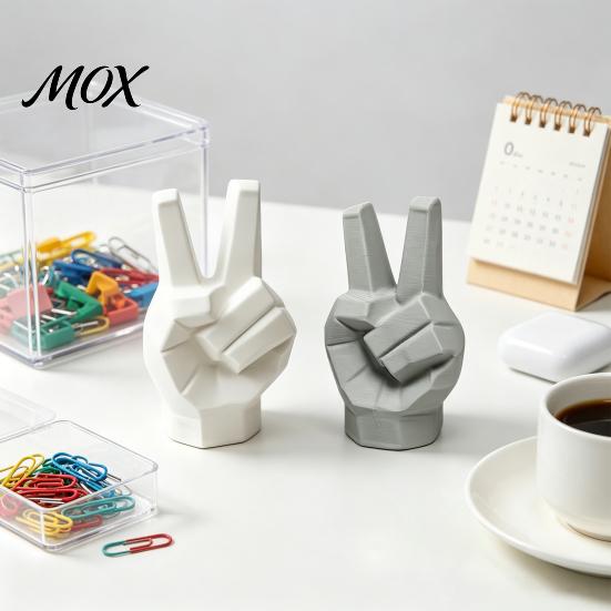 Modern Geometric Art 3D Printed Victory Gesture Hand Sculpture, Resin Statue for Home Office Decorative Figurine Desk Decor, Creative Finger Ornament