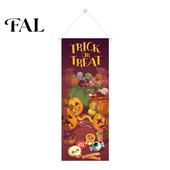 Outdoor Hanging Banners Halloween Flag Banner Backdrop, Spooky Pumpkin Witch Ghost Polyester Fabric Background Decoration for Indoor Party Wall Decor