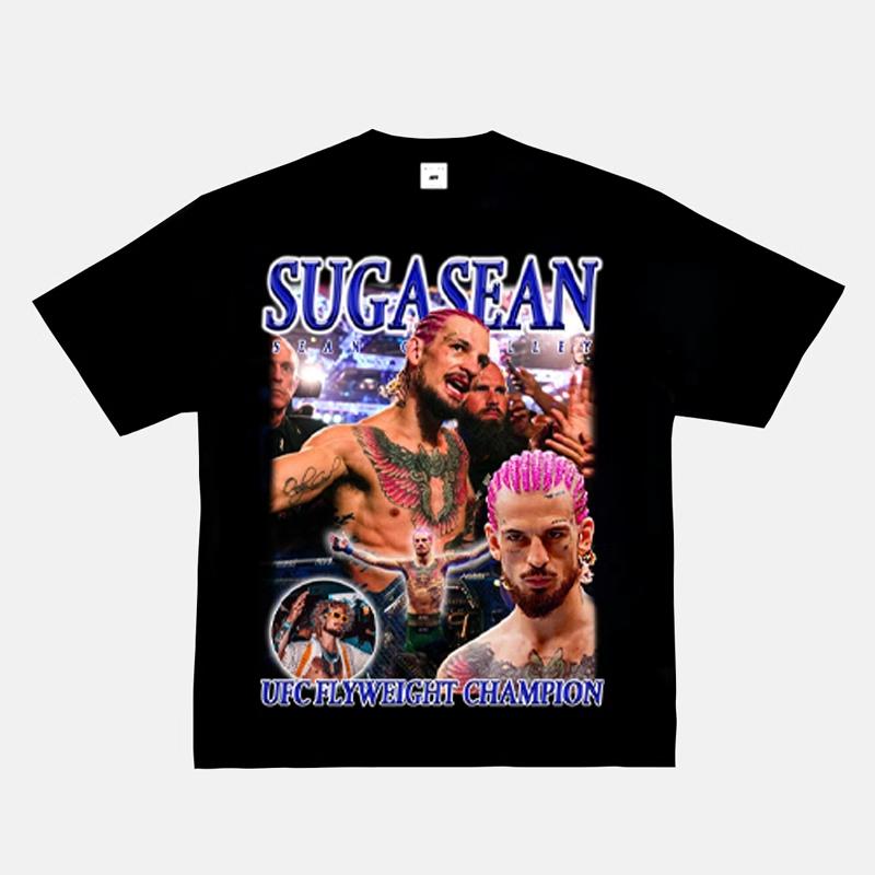 2025 New Fashion 100% Cotton Men T-shirt Fight Y2k Printing Short Sleeve American Retro Small Neckline Fighting Top Retro Top