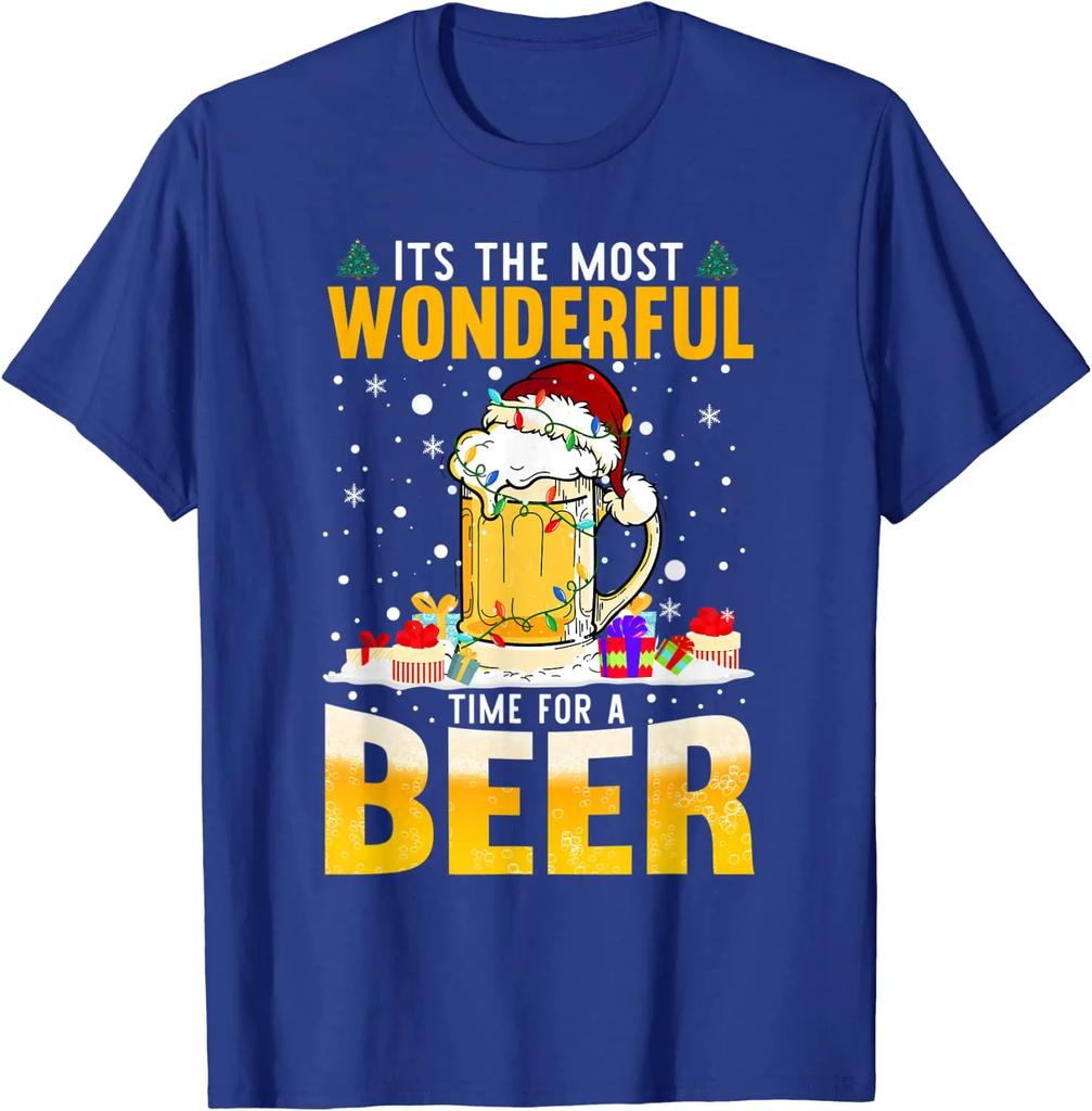 Its The Most Wonderful Time for A Beer Christmas Santa Unisex TShirt Short Sleeve Casual Cotton Boys TShirts